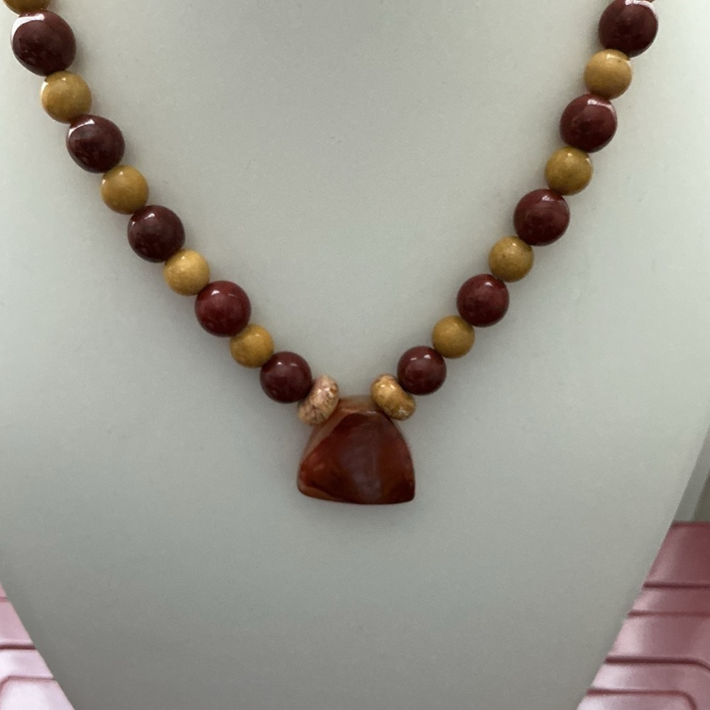 Jasper And Mustard Jasper Genuine Silver Tone Necklace View 3